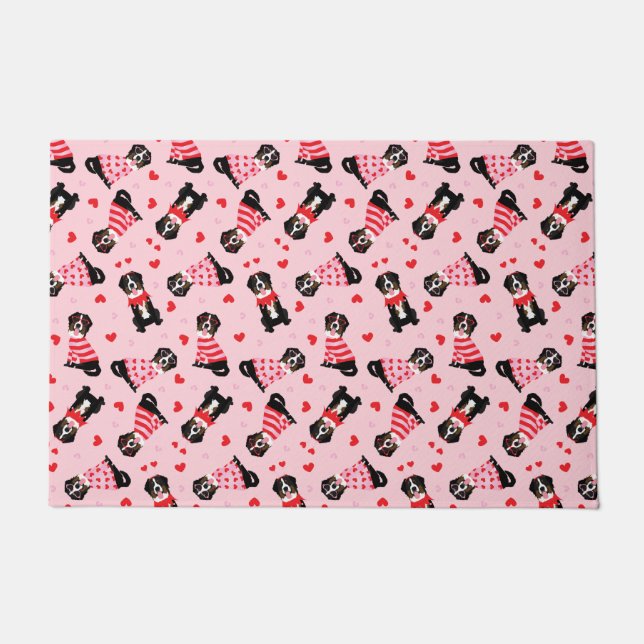 Valentines Day Bernese Mountain Dogs Doormat (Front)