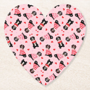 Valentines Day Bernese Mountain Dogs Paper Coaster