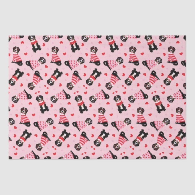 Valentines Day Bernese Mountain Dogs Tissue Paper (Front)