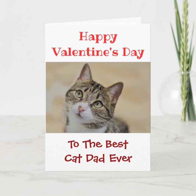Valentines Day Best Cat Dad Ever Pet Photo Holiday Card (Front)
