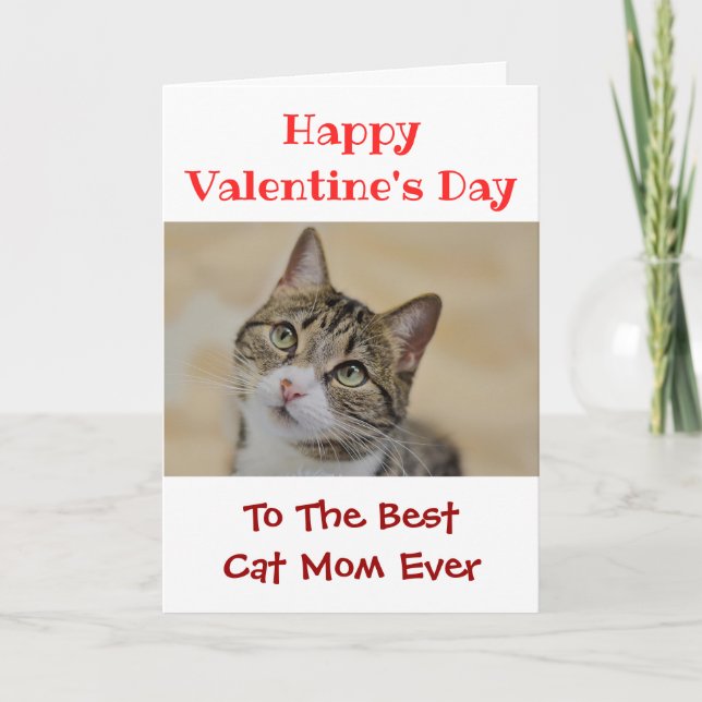 Valentines Day Best Cat Mom Ever Pet Photo Holiday Card (Front)