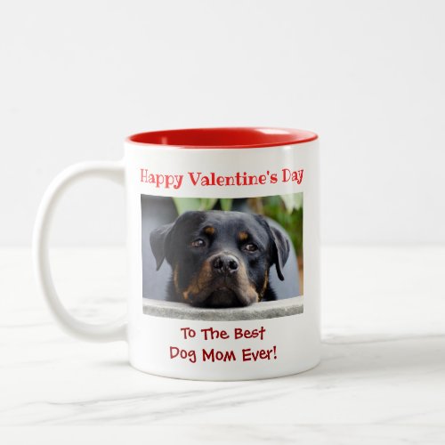 Valentines Day Best Dog Mom Ever Cute Pet Photo Two_Tone Coffee Mug