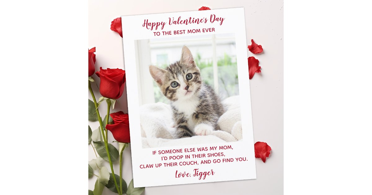 Valentines Day Best Mom Ever Custom Pet Cat Photo Holiday Card | Zazzle