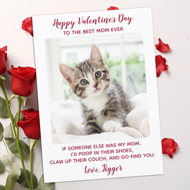 Valentines Day Best Mom Ever Custom Pet Cat Photo Holiday Card (Creator Uploaded)