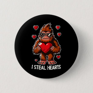 Valentine's Day Big Foot Sasquatch I Steal Hearts  Button