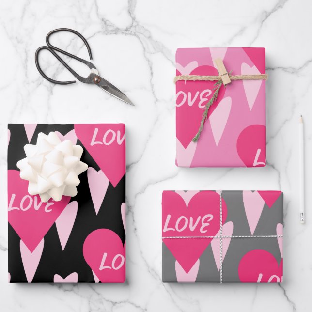 Valentines Day Big Hearts Love Pink Wrapping Paper Sheets (Front)