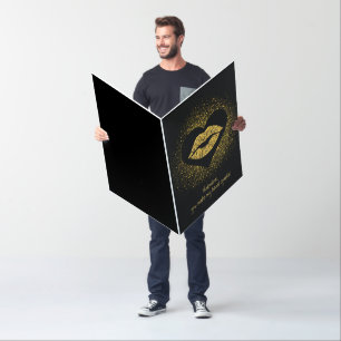 VALENTINE'S DAY BIG KISS GOLD SPARKLE HEART CARD