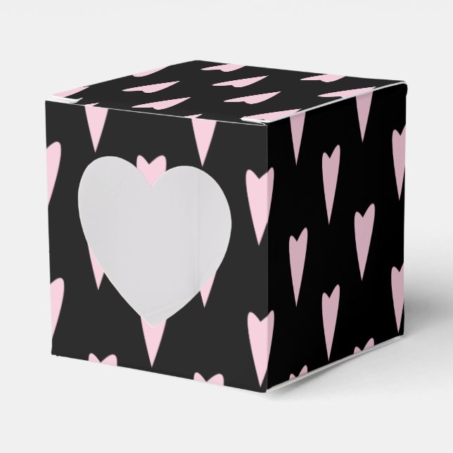 Valentines Day Big Peak Hearts Pink Black Favor Boxes (Front Side)