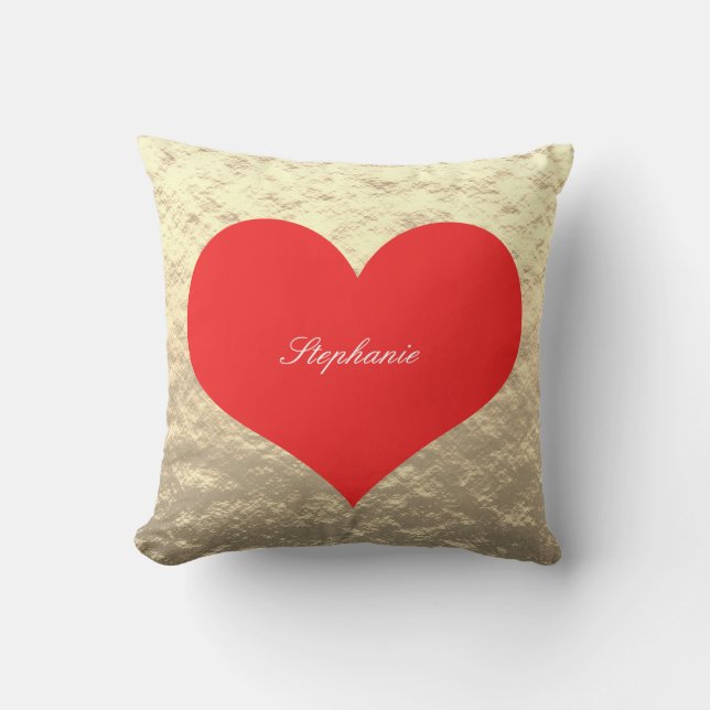Valentine's Day Big Red Heart Monogram Gold Foil Outdoor Pillow (Front)