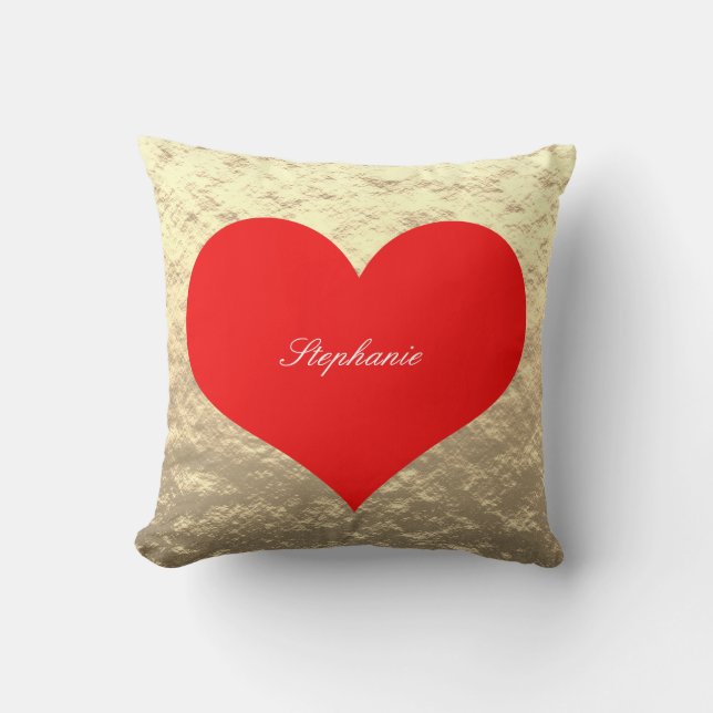 Valentine's Day Big Red Heart Monogram Gold Foil Throw Pillow (Front)