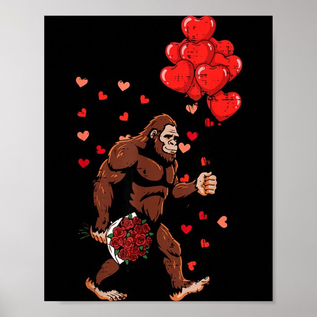 Valentines Day Bigfoot Balloons Sasquatch Men Boys Poster (Front)