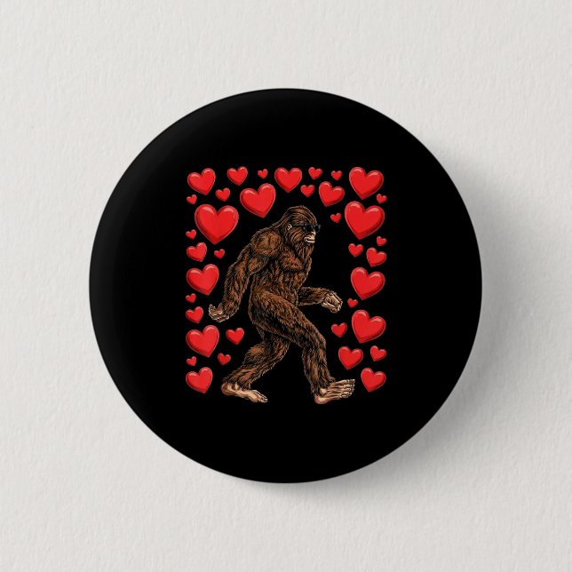Valentines Day Bigfoot Red Hearts Funny Sasquatch  Button (Front)