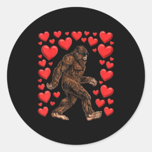 Valentines Day Bigfoot Red Hearts Funny Sasquatch  Classic Round Sticker