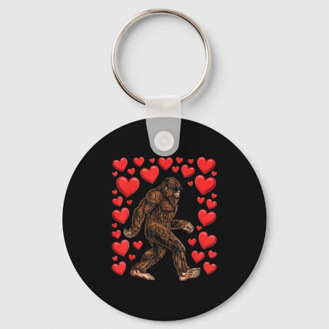Valentines Day Bigfoot Red Hearts Funny Sasquatch  Keychain (Front)