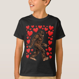 Valentines Day Bigfoot Red Hearts Funny Sasquatch  T-Shirt