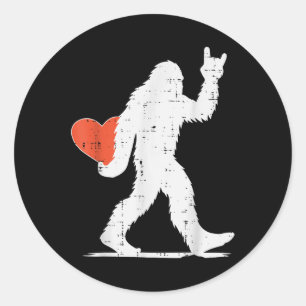 Valentines Day Bigfoot Rock Heart Sasquatch Women  Classic Round Sticker