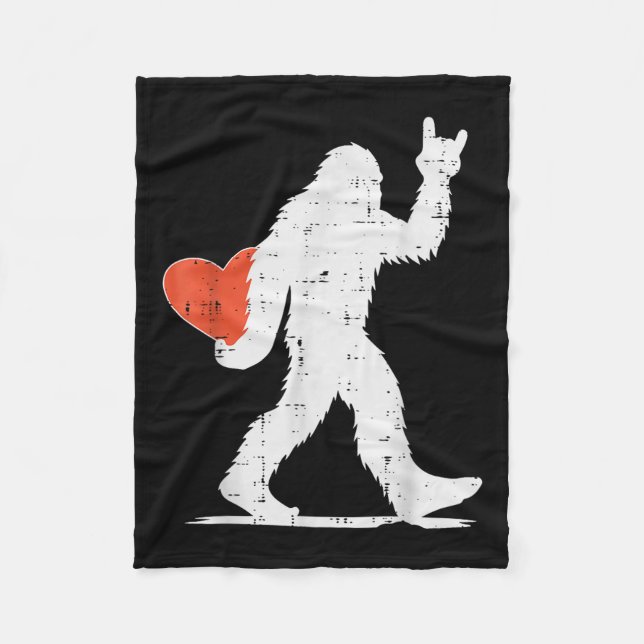 Valentines Day Bigfoot Rock Heart Sasquatch Women  Fleece Blanket (Front)