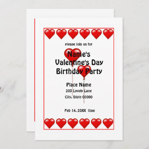 Valentine's Day Birthday Hearts Party Invitation N
