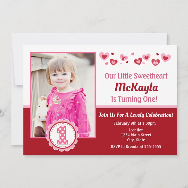 Valentine's Day Birthday Invitation 1st Birthday (Front)
