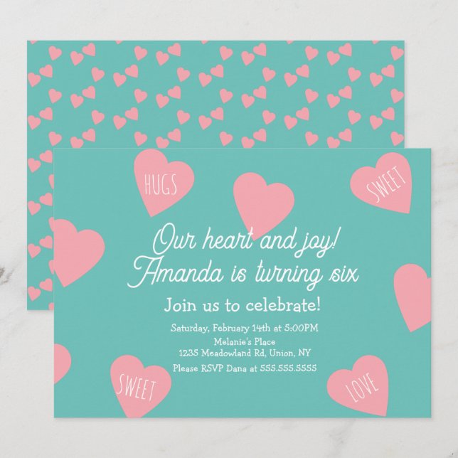 Valentines Day Birthday Party Hearts Floating Invitation (Front/Back)