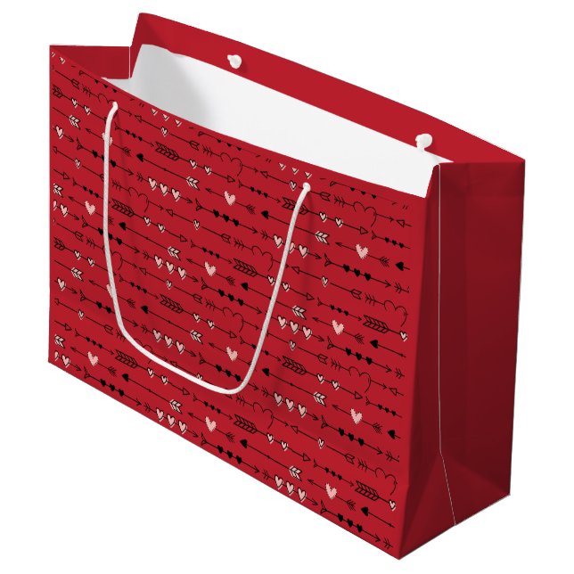Valentines Day Birthday Pink Red Hearts Arrows  Large Gift Bag (Front Angled)