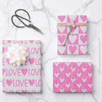 Valentine's Day Birthday Pink White Glitter Hearts Wrapping Paper Sheets