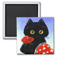 Valentine's Day Black Cat Art Creationarts Magnet