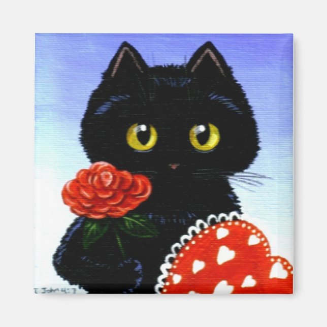 Valentine's Day Black Cat Art Creationarts Magnet (Front)