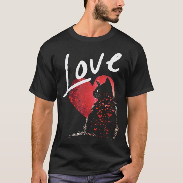Valentine'S Day Black Cat Love Cat Mom T-Shirt (Front)
