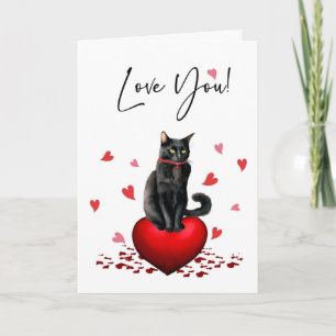 Valentines Day Black Cat with Love Grateful Hearts Card