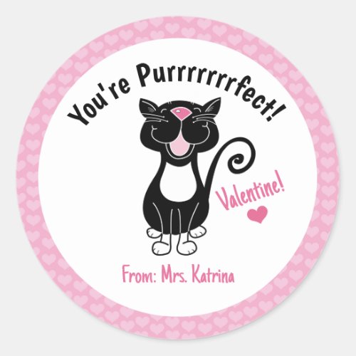 Valentines Day Black Cat Youre Purrfect Cute Classic Round Sticker