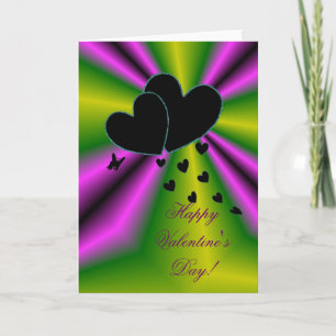 Valentine's Day  - Black Heart on Rainbow Holiday Card