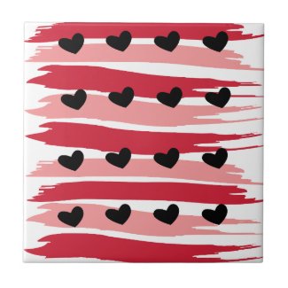 Valentines Day Black Hearts Red Pink Stripes