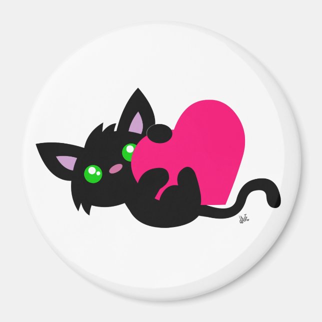 Valentine's Day Black Kitty Button Magnet (Front)