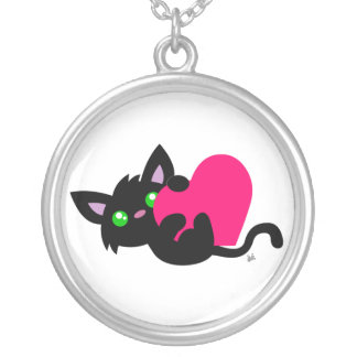 Valentine's Day Black Kitty Necklace