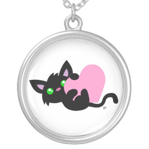 Valentine's Day Black Kitty Necklace