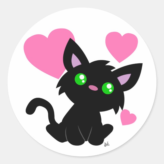 Valentine's Day Black Kitty Sticker (Front)