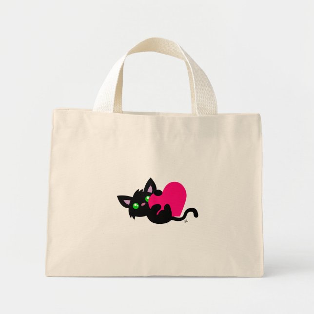 Valentine's Day Black Kitty Tote Bag (Front)