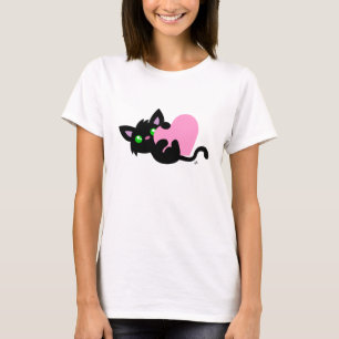 Valentine's Day Black Kitty White Shirt