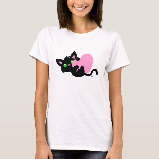 Valentine's Day Black Kitty White Shirt (Front)