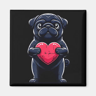 Valentines Day Black Pug Heart Funny Dog Mom Dad F Magnet