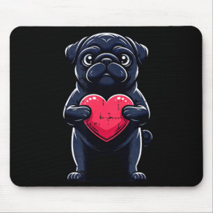 Valentines Day Black Pug Heart Funny Dog Mom Dad F Mouse Pad