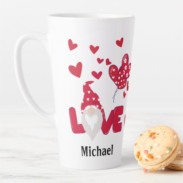  Valentine's Day Black Red Love Gnome  Latte Mug (In Situ)