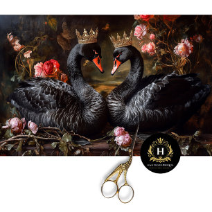 Valentines Day Black Swan Red Florals Decoupage Tissue Paper