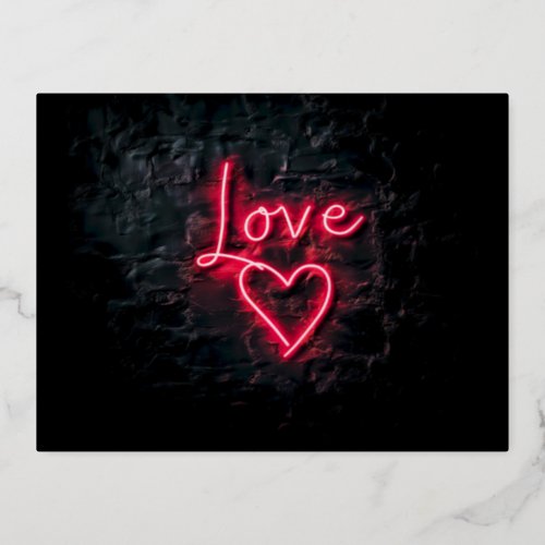 Valentines Day Black Wall and Love Neon Heart Foil Holiday Postcard