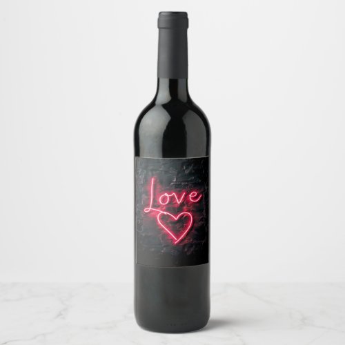 Valentines Day Black Wall and Love Neon Heart Wine Label