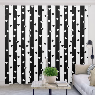 valentines day black white vertical stripes hearts blackout curtains