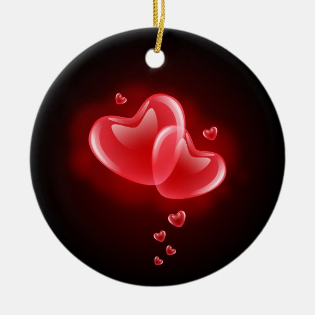 Valentine's day blazing hearts ceramic ornament (Front)