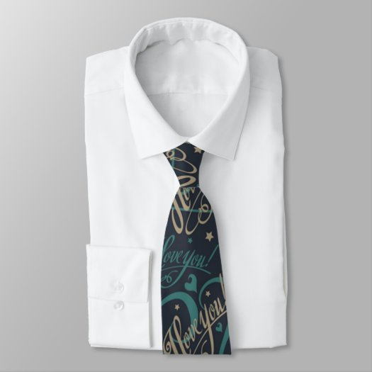 Valentine's Day Blue Brown I Love You Typography Neck Tie