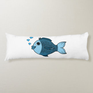 Valentine's Day Blue Fish with Heart Bubbles Body Pillow